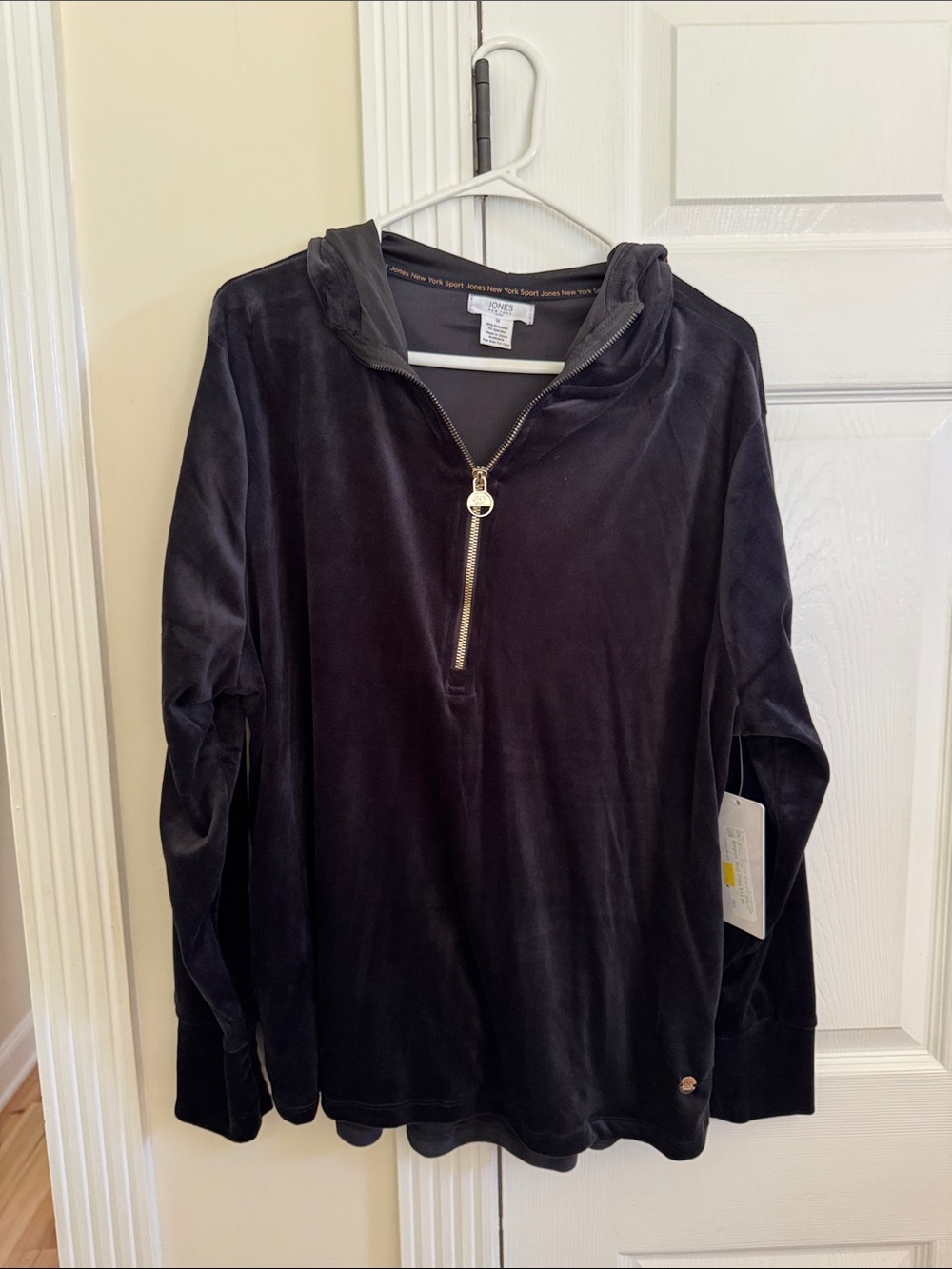 Jones New York Black Velour Half-Zip Hoodie